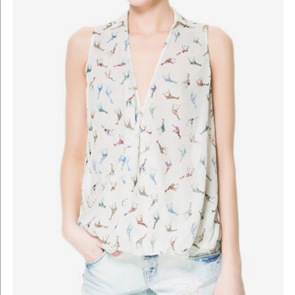 Zara Tops - Zara Top Giraffe Print Sleeveless White Sheer XS